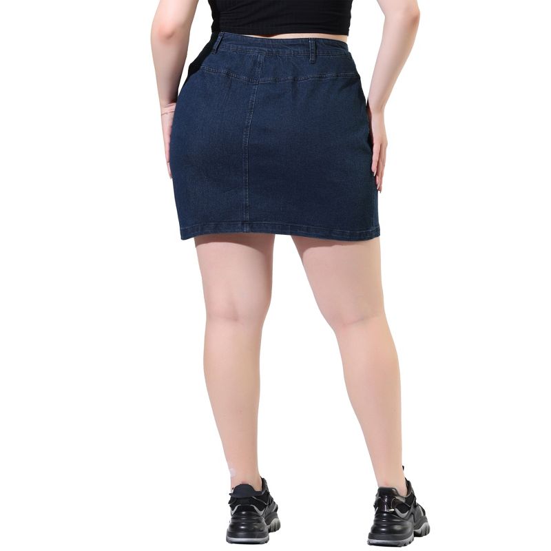 Agnes Orinda Women's Plus Size Denim Zip Up Front Mini Jean Skirts, 5 of 7