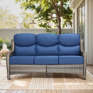 Buenhomino Patio Sofa 3-Seat Wicker Couch with 6" Thick Cushion - Outdoor Furniture Rattan Sofa with High Back for Garden Porch Sunroom - 1 of 4