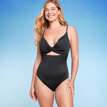 Women's Plunge Cut Out One Piece Swimsuit - Shade & Shore™ Black 38DD