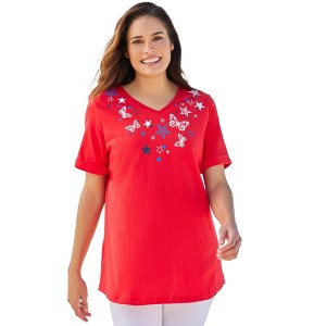 Woman Within Plus Size Cuffed Americana Print Tee - 1 of 4