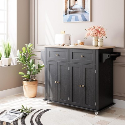 Whizmax Kitchen Island Car with Storage, Wood Top Rolling Mobile Carts on Wheels with Drawer and Storage Cabinet