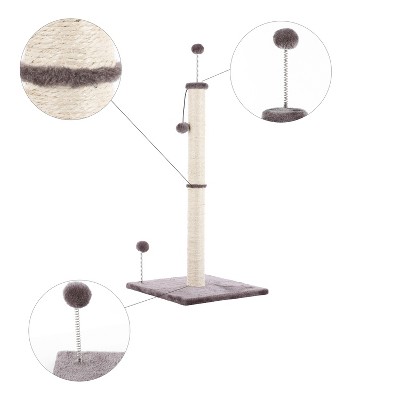 Rylie 38" Gray and Cream Sisal Cat Scratching Post with Toys