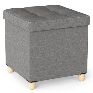 Costway 1/2 PCS 18 Inches Ottoman with Storage,Tray & Rubber Wood Legs for Small Space Living Room Gray/Beige - 1 of 4