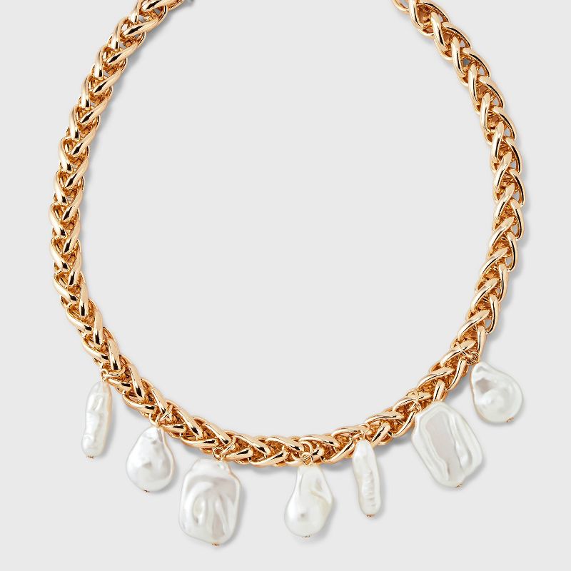Braided Pearl Drop Chain Necklace - A New Day&#8482; Gold/White, 1 of 8