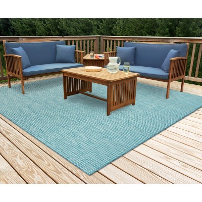 Aqua Flat Woven Synthetic Square Indoor/Outdoor Rug
