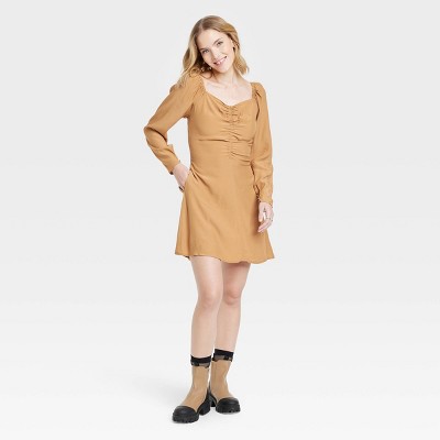 Women's Puff Long Sleeve Ruched Front Dress - A New Day™