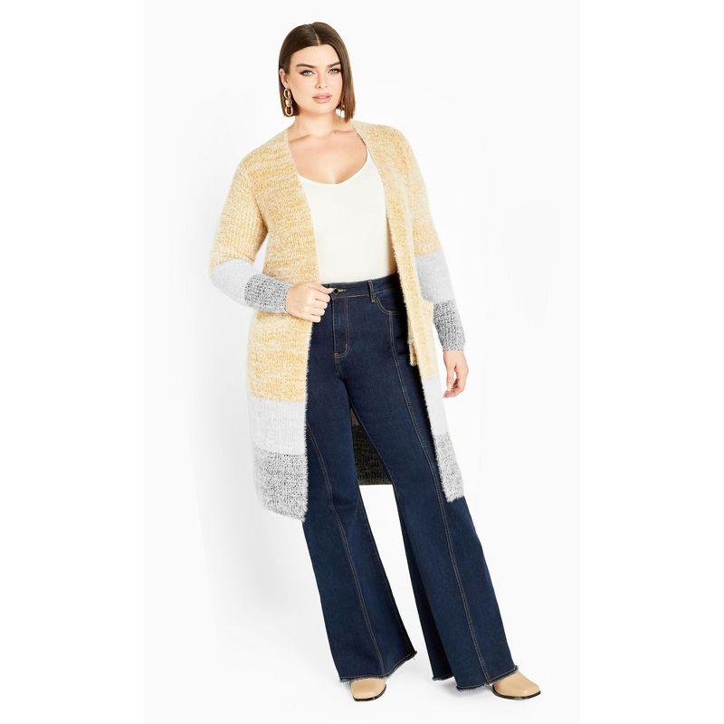 Women's Plus Size Elise Color Block Knitted Cardigan - gold | AVENUE, 2 of 7