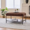 FONTOI 30.7" Upholstered Ottoman, Coffee Table Foot Rest with Wooden Open Storage Shelf for Living Room Entryway Hotel, Brown, 20.5"*17.7"*30.7" - 4 of 4