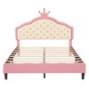 NicBex Twin/Full Size Upholstered Bed Frame with Tufted Headboard,Princess Bed with Crown Headboard for Girls,No Box Spring Needed,White+Pink - 4 of 4