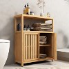 Bathroom Storage Cabinet with Double Slatted Doors, Open Side Shelf; Freestanding Organizer for Bathroom, Living Room, Hallway, Kitchen Neutral - 3 of 4