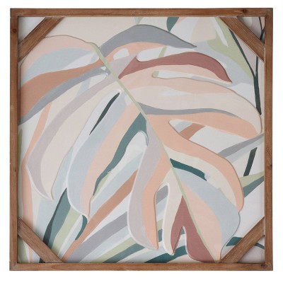 Metal Avani Pastel Relief II Raised Leaves Unframed Wall Canvas - StyleCraft