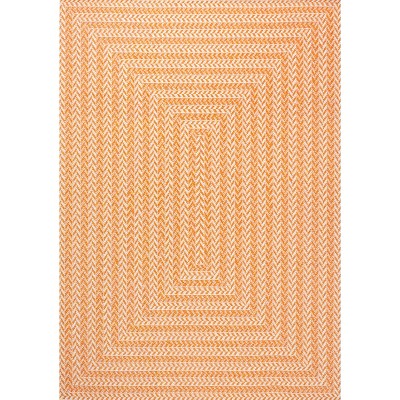 4' x 6' Ivory and Orange Geometric Synthetic Area Rug