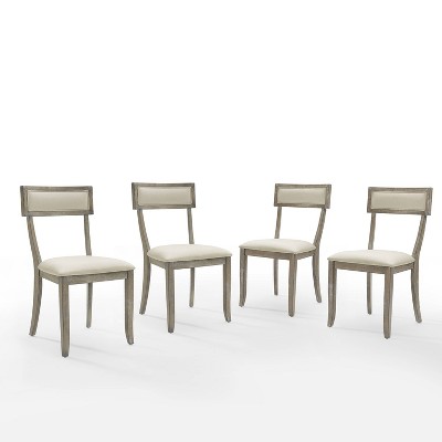 Gray Upholstered Linen Side Chairs with Wood Frame, Set of 4