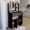 VYNXARIA 17" Round Mirror Vanity Table&Cushioned Stool,Big Mirror,Large Desktop, Multi-layer High Capacity Storage,Black - 2 of 4