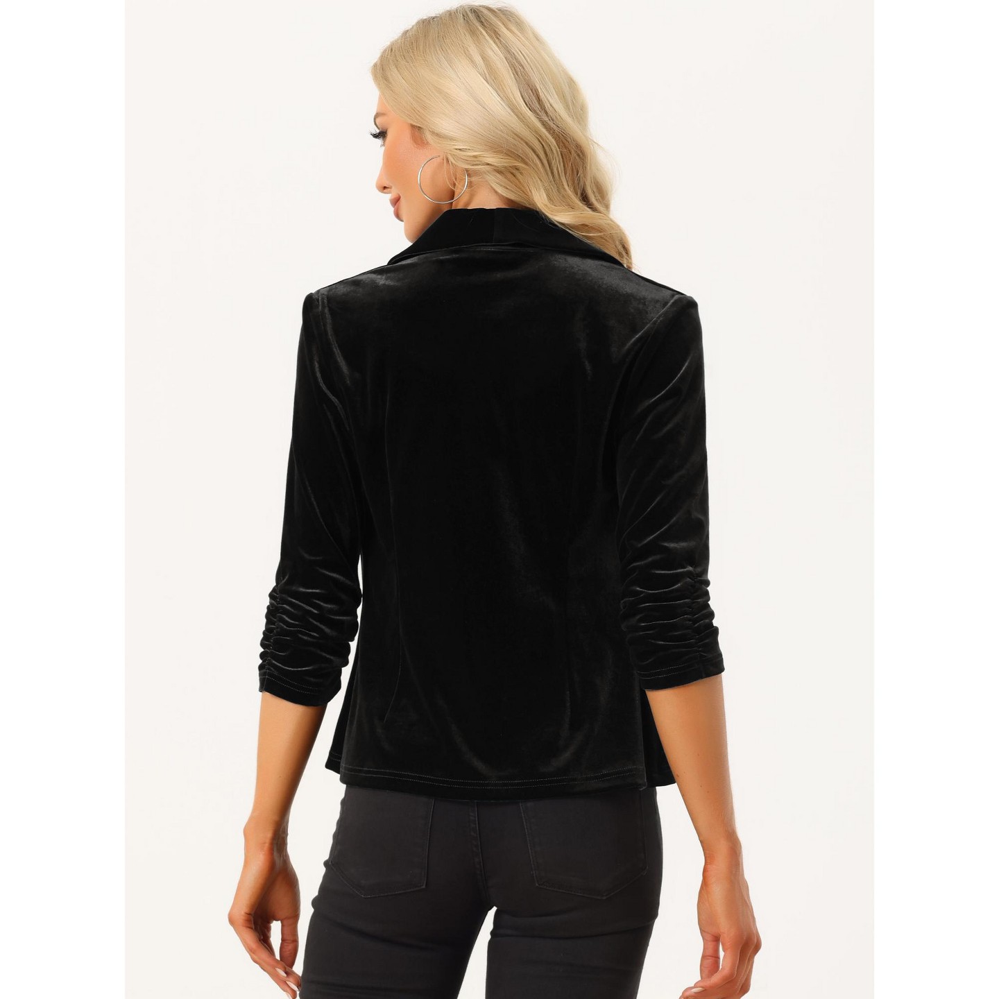 Женские пиджаки INSPIRE CHIC Velvet Lapel Collar Open Front Blazers X-Large Black, цвет: Чёрный — фото 3