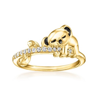 Ross-Simons 0.20 ct. t.w. White Topaz Koala Ring With Black Enamel in 18kt Gold Over Sterling