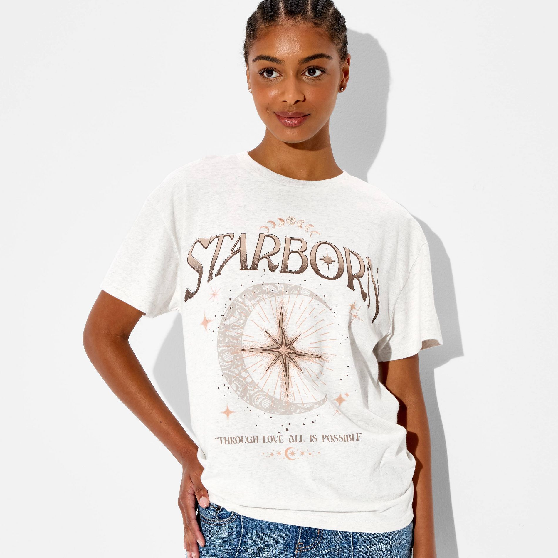 Women's Starborn Oversized Short Sleeve Graphic T-Shirt - Heather Cream