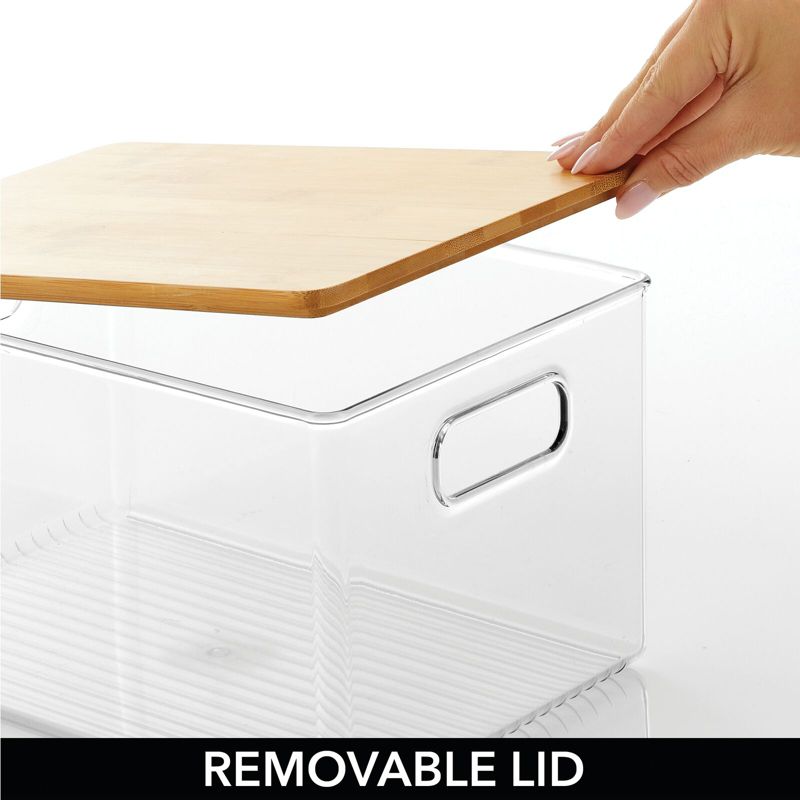 mDesign Plastic Kitchen Storage Box - Bamboo Lid, Handles, 5 of 10