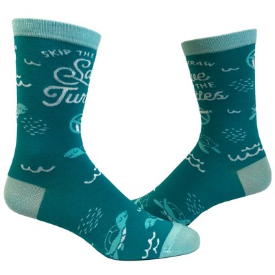 Crazy Dog T-Shirts Women's Skip The Straw Save The Turtles Socks Environmental Awareness Footwear