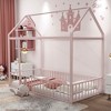 MAYEERTY Twin Size Metal House Bed Frame, Fence, Kids Teens Bedroom, Pink - 2 of 4