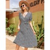 Clearlove Women's Floral Pleated Dress Short Sleeve Wrap V Neck A-Line Pleated Hem Midi Dresses with Belt - 2 of 4