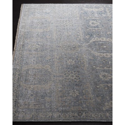 Light Blue Hand-Knotted Wool and Viscose Area Rug, 8' x 10'