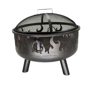 Wood Burning Outdoor Fire Pit with Flames - Black - Endless Summer: Steel Frame, Flame Retardant, 23" Height - 1 of 3