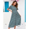 Coolmee Women's Maternity Dress Floral Ruffles Short Sleeve Dress Boho Smocked Scoop Neck Midi Dress for Photoshoot Baby Shower - 2 of 4