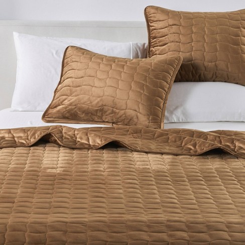 Isla Jade Full/queen Stitch Velvet Quilt Bedding Set Cognac : Target