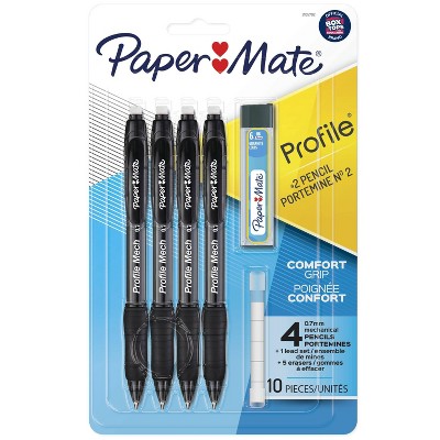 Paper Mate Profile 4pk #2 Mechanical Pencils with Eraser & Refill 0.7mm Black: Stationery, Plastic, No. 2 Lead