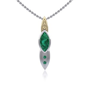 Slickblue Women's Celtic Knot Pendant Necklace, Sterling Silver with Emerald Glass and Gold Accent, 1.42", 18" Chain - 1 of 4