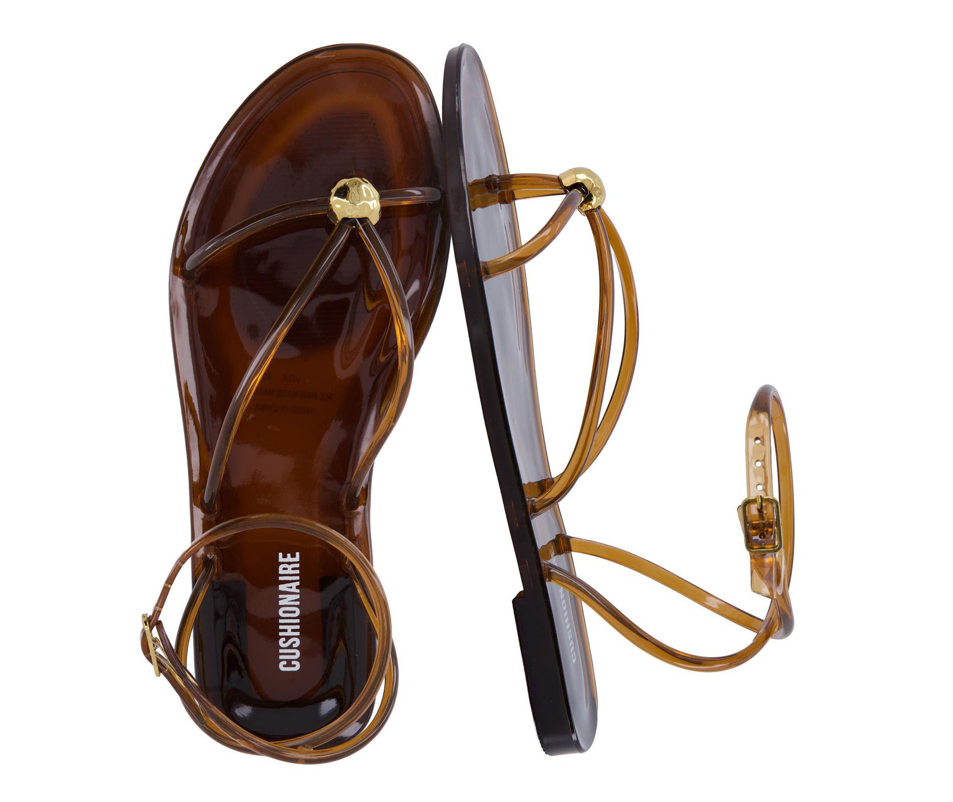 CUSHIONAIRE Vita Jelly Sandals for Women, Casual Lightweight Womens Strappy Sandals with Adjustable Buckle Strap and Gold Hardware Accent