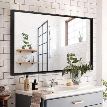 Rectangular Bathroom Mirror Square Angle Metal Frame Wall Mounted Hanging Plates Wall Mount Mirror (Horizontal & Vertical)-The Pop Home