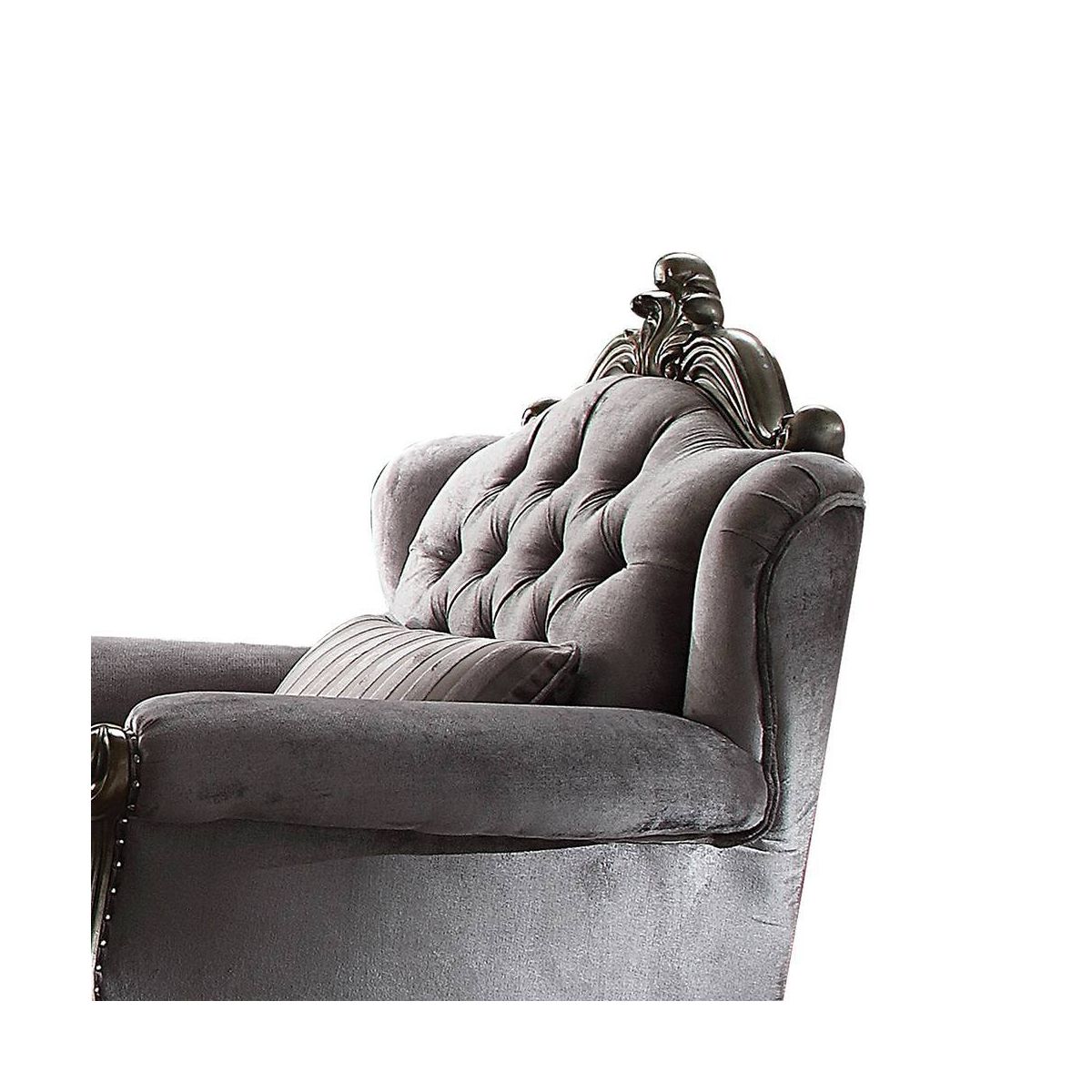 Versailles Club Chair with 1 Pillow Velvet/Antique Platinum Finish - Acme Furniture - thumbnail 5