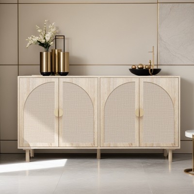 Storage Cabinet With Rattan Door,Adjustable Shelves,Buffet Cabinet - 59.06"Lx15.75"Wx31.5"H - Leovsnove