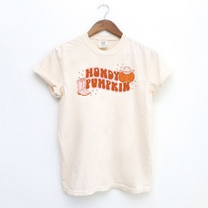 Simply Sage Market Women's Howdy Pumpkin Boots Short Sleeve Garment Dyed Tee - 1 of 2