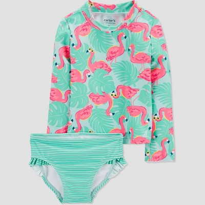Carter's Just One You®️ Toddler Girls' Long Sleeve Flamingo Printed Rash Guard Set - Blue/Pink