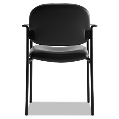 Stackable Black Leather & Steel Visitor Chair with Fixed Arms