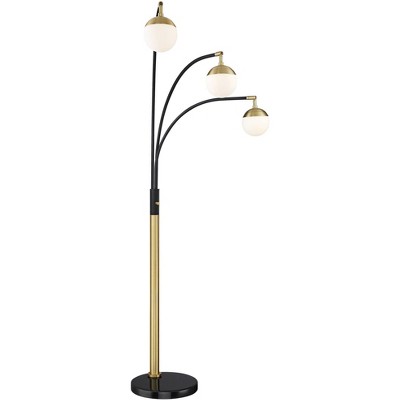 Rayne Black and Gold Adjustable Arc Floor Lamp with Frosted Glass Shades