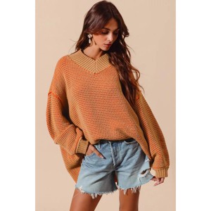I am a Fashion Junky SO ME Oversized Two Tone Textured V Neck Sweater - 1 of 4
