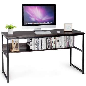 Costway 55'' Industrial Computer Desk  w/ Storage Shelf  Adjustable Foot Pads Home Office