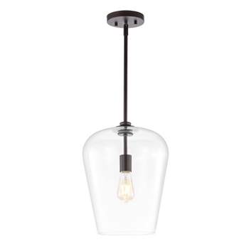 11.25" 1-Light Hayes Industrial Farmhouse Iron/Glass LED Pendant Oil Rubbed Bronze/Clear - JONATHAN Y
