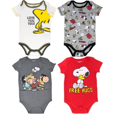 Image of Peanuts Snoopy Woodstock Baby Boys 4 Pack Short Sleeve Bodysuit Peanuts '20 3-6 Months
