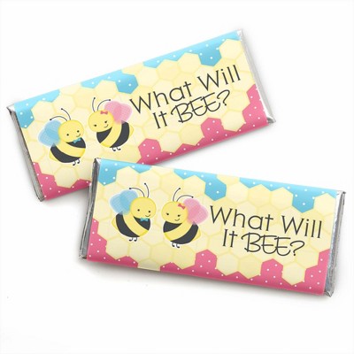 Big Dot of Happiness What Will It Bee - Candy Bar Wrapper Gender Reveal Favors - Set of 24