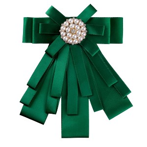 Allegra K Women's Pre-tied Pin Brooch Ribbon Beads Party Bowknot Bow Tie - 1 of 4