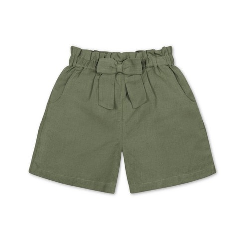 Hope Henry Girls Pull On Cinched Waist Linen Short Olive Light Linen 3