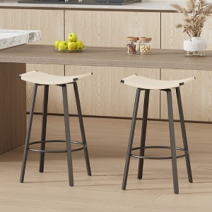 KTMBDW Bar Stools, Handwoven Kitchen Dining Chairs with Round Footrest, Set of 2 Bar Chairs, Counter Height Stools for Kitchen, Dining Room, White - 1 of 4