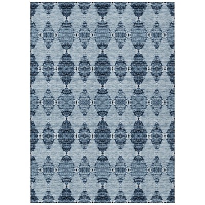 Navy Blue And Denim Blue Moroccan Washable Indoor Outdoor Area Rug