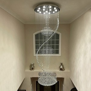 Siljoy High Ceiling Crystal Staircase Chandelier, Modern Flush Mount Pendant Light Fixture for Entrance Foyer High Ceiling - 1 of 4
