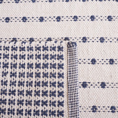 Ivory and Navy Handwoven Cotton Square Area Rug